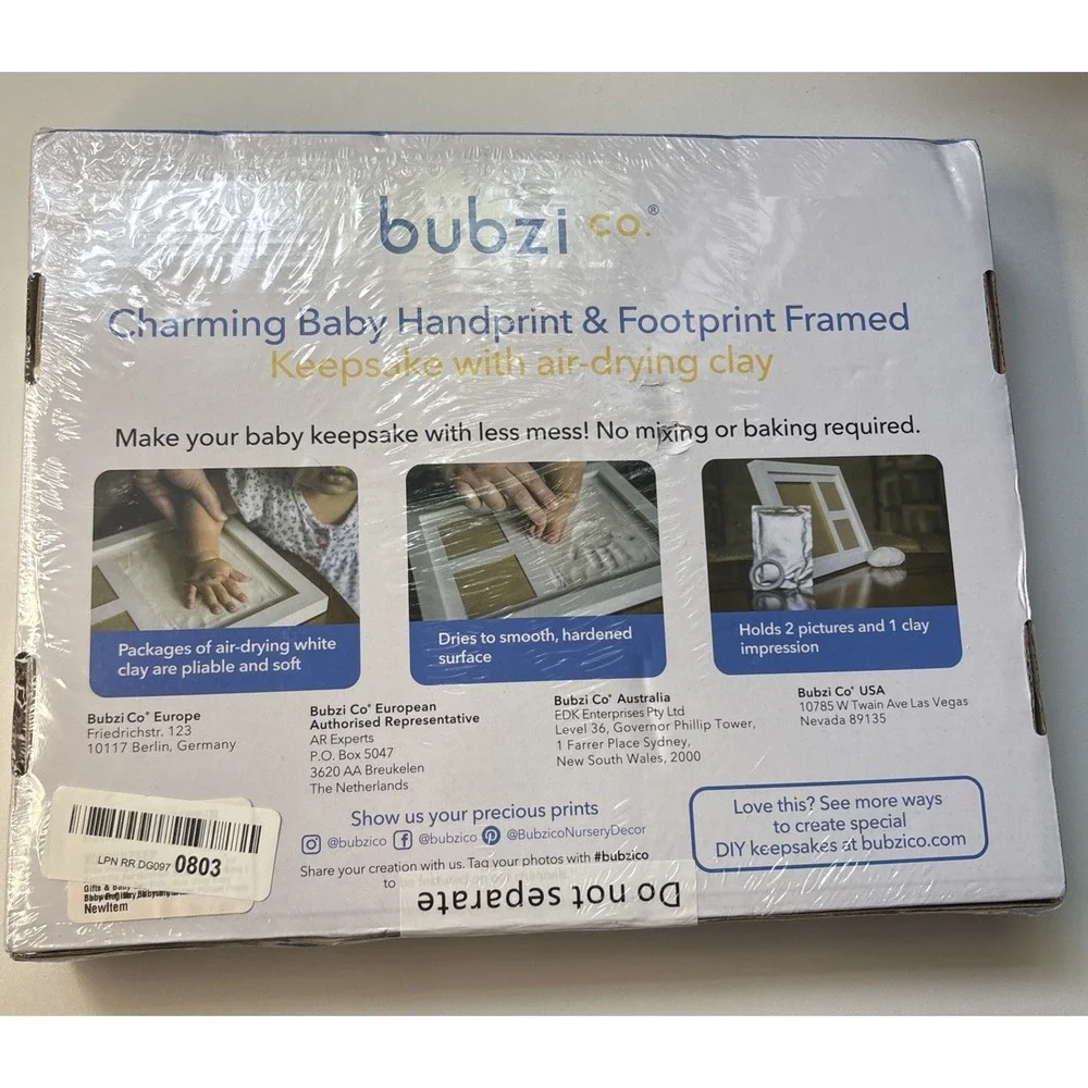 Bubzi Charming Baby Clay Handprint & Footprint Keepsake Kit ~NEW/SEALED w/ Frame